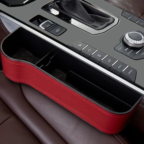 (Gauche Rouge-PU) 2 pièces Organisateur de remplissage d'espace entre les sièges de voiture, porte-gobelets en cuir, boîte de rangement latérale pour console centrale avec porte-gobelets, poches de co (1/5)