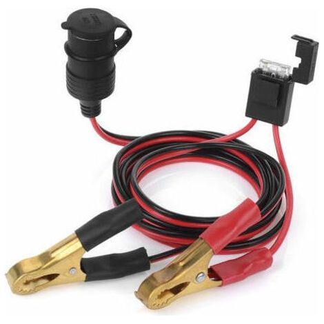 Prise allume-cigare femelle 12V 24V – Câble de charge 61 cm avec pinces crocodile – Fusible 25A pour sécurité – Connecteur batterie voiture (1/4)