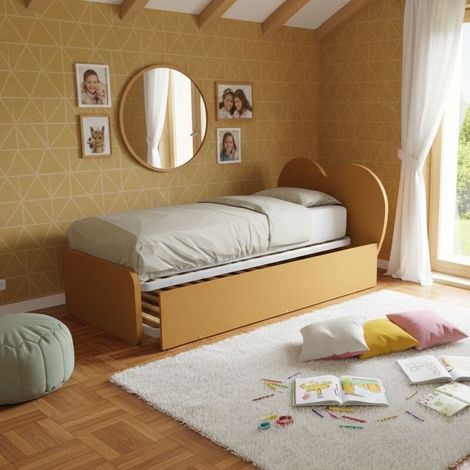 Letto singolo a cuore "Cupidor" con secondo letto estraibile - Zolfo