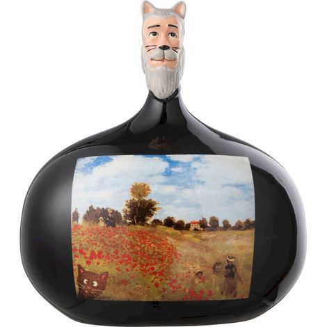 Figurine chat arty champ de coquelicots - multicolore et noir brillant (1/3)
