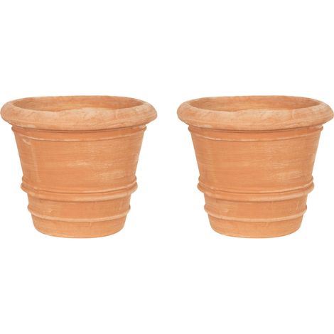 Set 2 Glatte Terrakotta-Vase, Outdoor-Blumentopf runde Vase Garten Pflanzgefäß runde Vase für Blumen handgefertigt Made in Italy
