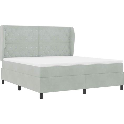 Cama tipo Box Spring Gris claro 180 x 200 cm Terciopelo