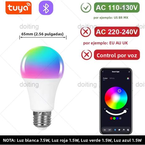 Ampoule LED intelligente Bluetooth E27 (110 V, 12 W) avec contrôle de l'intensité lumineuse et changement de couleur RGB (1/5)