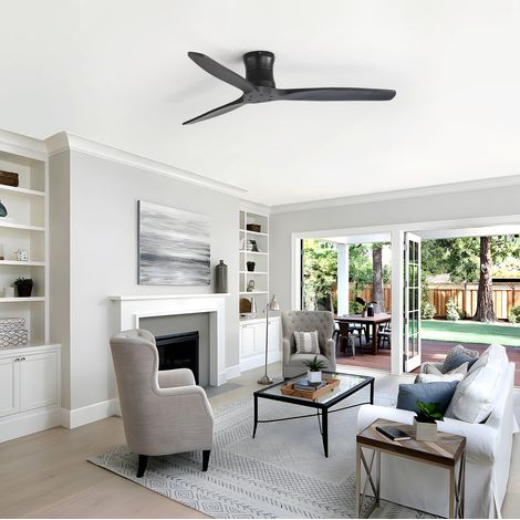 Deckenventilator 132 cm Mattschwarz Massivholz mit Fernbedienung und leisem DC-Motor (1/5)