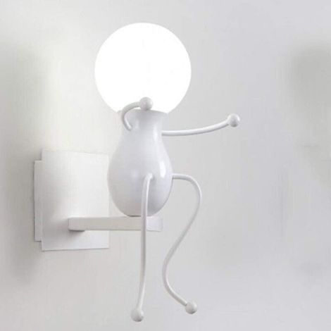 Applique Murale Interieur E27 Créatifs Petit Gens Fer Lampe de Mur pour Bar Chambre à Coucher Cuisine Restaurant Café Couloir,Blanc
