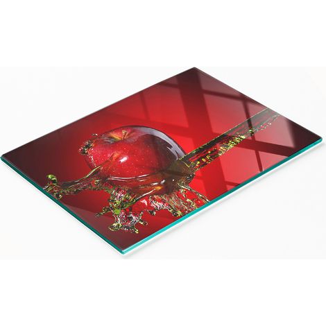 Tagliere e vassoio decorativo in vetro con motivo mela e acqua, 80x52 cm (1/5)