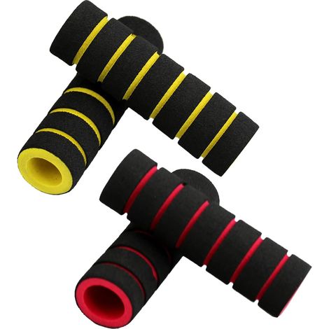 2 paia di coprimanubri antiscivolo per bicicletta, componenti per impugnature da mountain bike, manicotti ammortizzanti per manubrio, rosso e giallo (1/4)