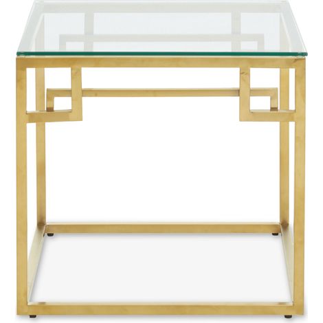 Interiors by Premier Gold Brushed Side Table, Tempered Glass Top Side Table, Steel Frame Bedside Table, Cocktail Table for Home (1/5)