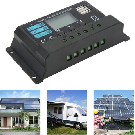 Contrôleur solaire pour batteries lithium-ion au plomb-acide noires avec écran LCD, adaptatif 12V/24V, 30A. (1/5)