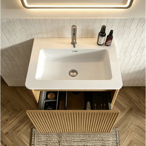Meuble vasque 61x46,5x37 cm en MDF, chêne clair, avec rangement pour salle de bain FloraGrace (1/5)