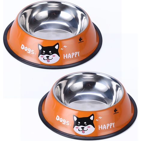 Gamelle pour chien peinte en orange, bassine en acier inoxydable, gamelle antidérapante pour chat, résistante aux chocs. (1/4)