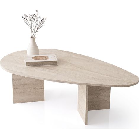 Couchtisch aus Holz "Flap" 139,5 x 79,5 x 42 cm - Travertin