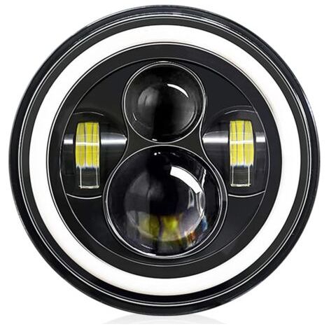 7-Zoll-LED-Scheinwerfer für Autos und Motorräder, 4 Modi, Arbeitslicht, H4 LED, 140 W, 14.000 lm, Ringscheinwerfer, weiß 6.000 K / gelb 3.000 K, für 9-30 V Batterie, kompatibel mit Autos, Motorrädern,