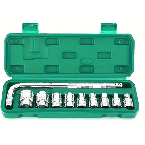 Coffret de 10 douilles à cliquet 1/2 pouce avec poignée à cliquet à dégagement rapide et tige coudée - Kit d'outils de mécanicien (1/5)