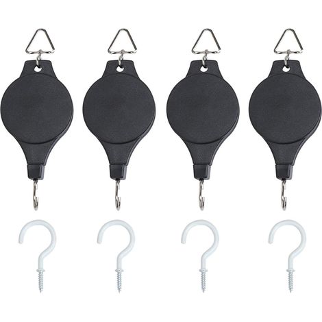 4 Poulie de suspension réglable, Câble acier, Crochet plafond, Pour panier plante jardin balcon (1/5)