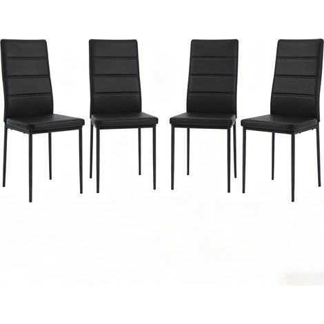 Lot de 4 chaises de salle à manger en cuir régénéré noir avec dossier haut, assise confortable et pieds métal, idéales cuisine, bureau ou restaurant CHICFURN (1/5)