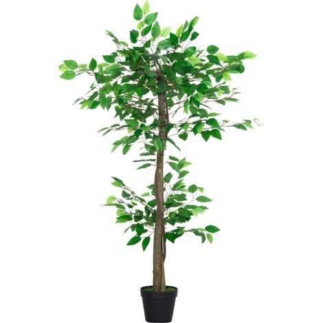 Pianta Artificiale Albero del Tè con 546 Foglie Realistiche e Vaso Cemento 120 cm Verde (1/5)