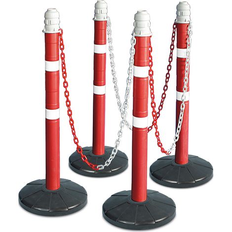 BRB Lot de 4 supports de chaîne, chaîne de 6 m, tube Ø 70 mm, hauteur 1000 mm, pied en caoutchouc plein (1/3)