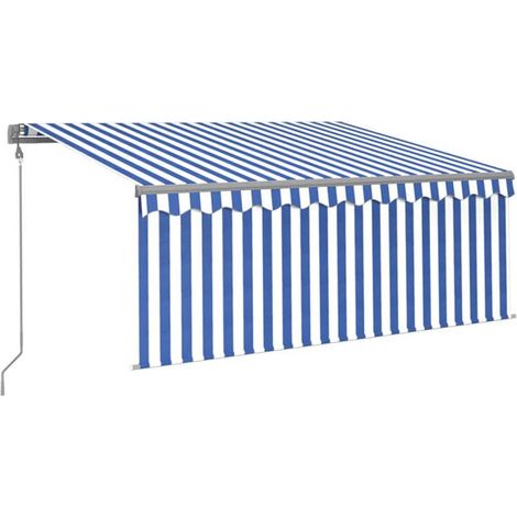 Store banne automatique avec éclairage LED et capteur de vent, 3 x 2,5 mètres, bleu/blanc (1/5)