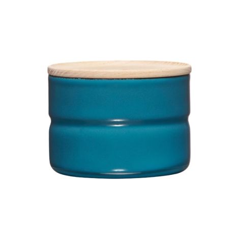 Riess Vorratsdose mit Eschenholzdeckel ⌀8cm 0,19L Blue Emaille