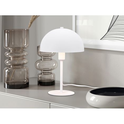 Kleine LED Tischleuchte aus Metall Weiß in Pilzform, Höhe 30cm (1/5)