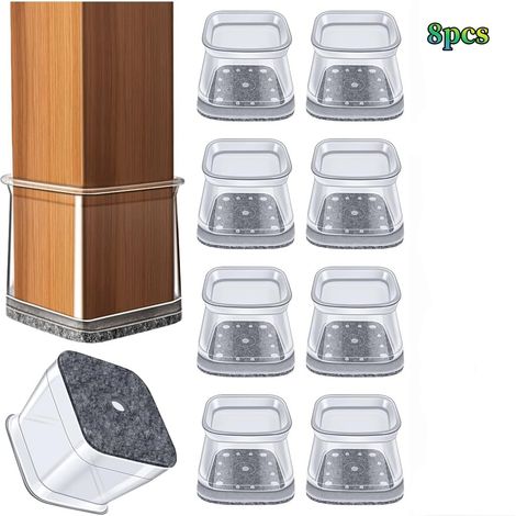 8er-Pack graue quadratische Bodenschoner aus Silikon (3,7 x 3,7 x 3,6 cm), transparent für Parkett und Fliesen, mit Filzgleitern. (1/5)