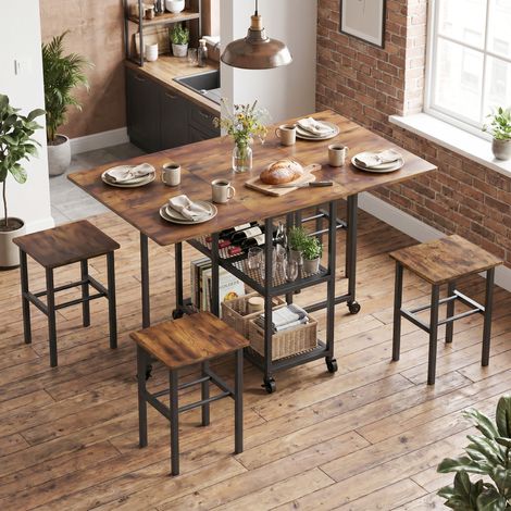 Mondeer ensemble table à manger pliante avec 4 chaises,table cuisine 120 cm petits espaces, roulettes verrouillables,marron rustique (1/5)