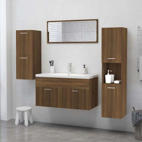 Meuble de Salle de Bain en Bois d'Ingénierie Couleur Chêne, Armoire de Rangement 30x30x130 cm, Design Moderne et Élégant pour WC ou Entrée (1/5)
