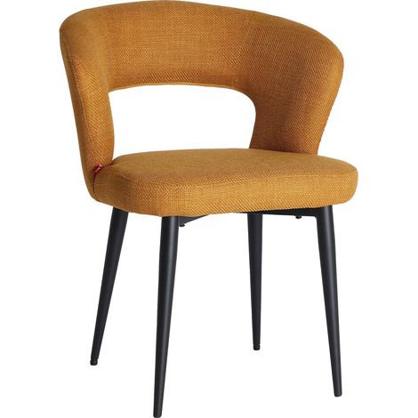 Lot de 2 chaises contemporaines en polyester moutarde et piètement noir - Moutarde profond et noir mat (1/5)