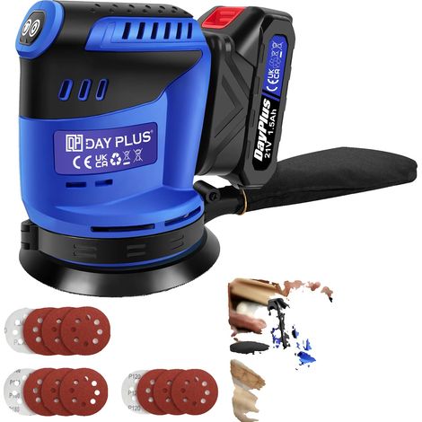 Ponceuse orbitale aléatoire sans fil, 21V, 3000W, batterie lithium-ion 1,5AH, 7000/9500/11000 OPM, taille de papier 125 mm (1/5)