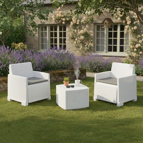 Conjunto Exterior Ari, Salón Outdoor 2 Plazas, Mesa "Made in Italy", Blanco (1/3)