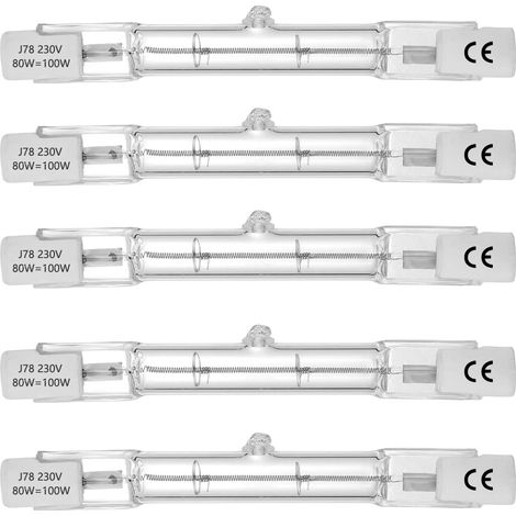 Halogenröhre, R7S-Sockel, T3-Halogenröhrenlampe, 230V, 80W, 78mm, Warmweiß - 2800K (5 Stück)
