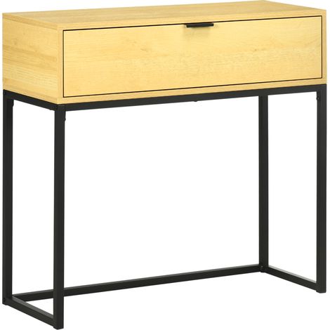 Consolle con cassetto, consolle moderna con gambe in acciaio per ingresso e soggiorno, 80x30x76 cm,naturale.