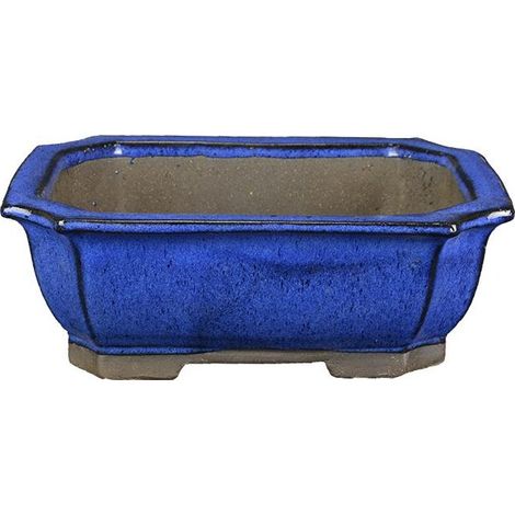 Vaso bonsai rettangolare smaltato blu 24,5 cm