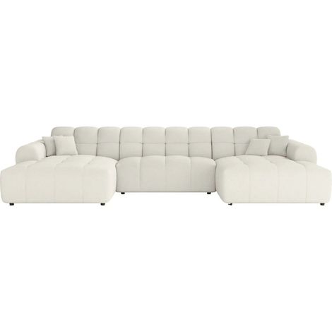 ALEXIA - Canapé panoramique tissu bouclette 5 places - Beige