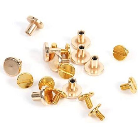10 Ensembles 5/6.5 / 8mm en Laiton Massif Rivets à les en Cuir Artisanat Ceinture Plate vis en Laiton Solide Rivets tête de Goujon pour Bricolage décoration en Cuir Reliure(8mm)