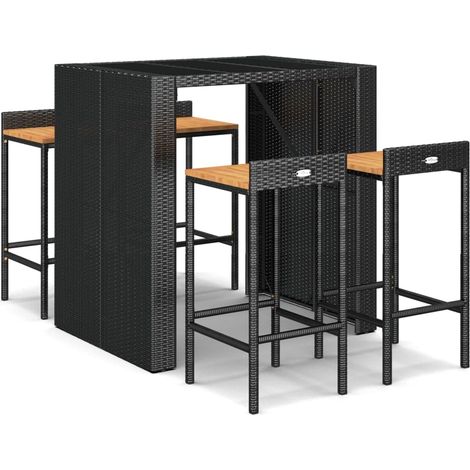 Maison Exclusive - Set Bar Giardino 5 pz Nero Polyrattan e Legno Massello Acacia (1/5)