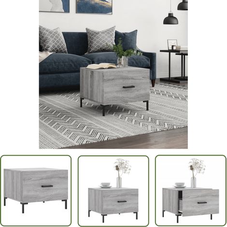 The Living Store Table basse Sonoma gris 50x50x40 cm Bois d'ingénierie - Table Basse - Meuble Salon - Table D'appoint - Table Ronde - Design Moderne (1/5)