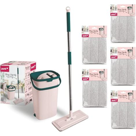 Balai Serpillière Plat avec Seau à Double Compartiment 6L Système d'Essorage et 5 Housses en Microfibre Absorbantes Kit de Nettoyage Complet Sols Carrelage Parquet Maison et Bureau Gris (1/5)