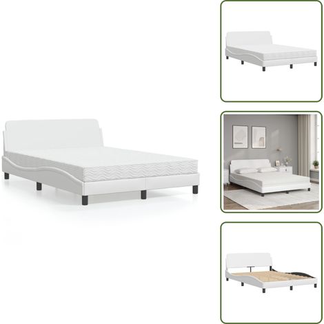 The Living Store Lit avec matelas blanc 120x200 cm similicuir - Lit Double - Lit Plateforme - Lit Design - Lit Confortable - Literie