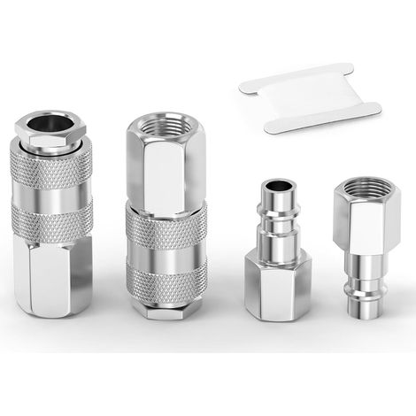 5 jeux de raccords pneumatiques,connecteur rapide 1/4" BSP,femelle industrielle,acier nickelé,pour compresseur et outils