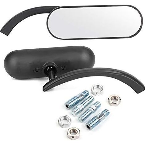 Espejo retrovisor ovalado para motocicleta, espejo de cristal con carcasa de aluminio + poste de aluminio, 2 piezas, mini espejo retrovisor ovalado negro para motocicleta Honda Shadow 600/750/1100 Ace (1/5)