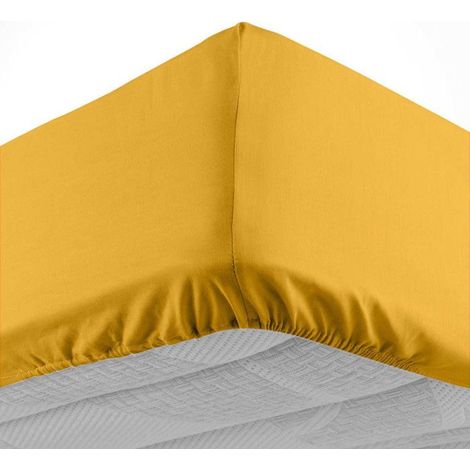 Drap housse - DOUCEUR D'INTERIEUR - 140x190 cm - 100% coton - Bonnet 30 cm - Jaune (1/5)