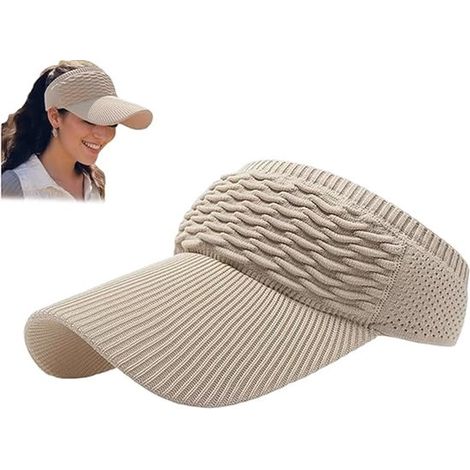 Zonnehoed, brede rand, UV-bescherming, gebreide hardloophoed voor dames - perfect voor paardenstaarten, sneldrogend - beige (1/5)