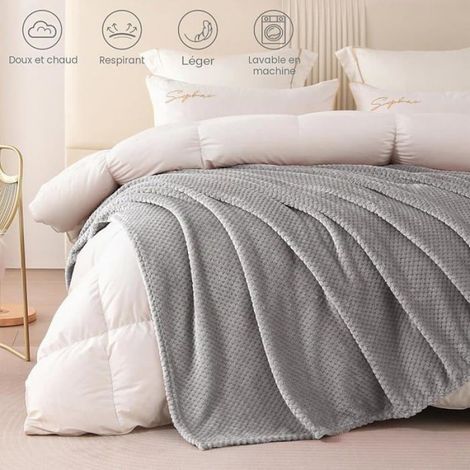 Pid Couverture Poire,Jeté de Canapé en Fnelle,Gris Cir 220 x 240 cm,Couverture de Lit Doux 220 x 240 cm Gris Cir GRIS CL COUVERTURE (1/5)