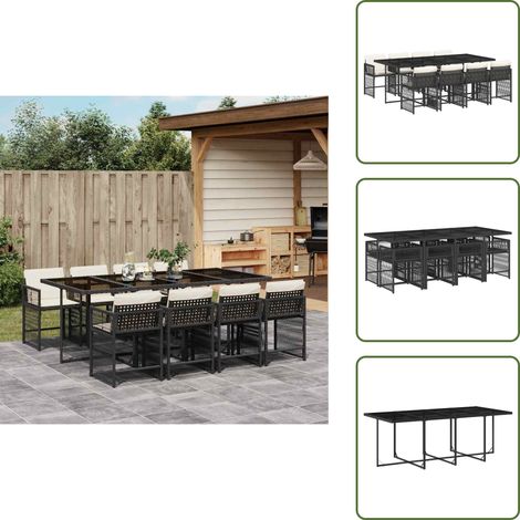 9-tlg. Garten-Essgruppe mit Kissen Schwarz Poly Rattan - Gartentisch - Gartenmöbel Set - Outdoor Möbel - Esstisch - Gartenstühle