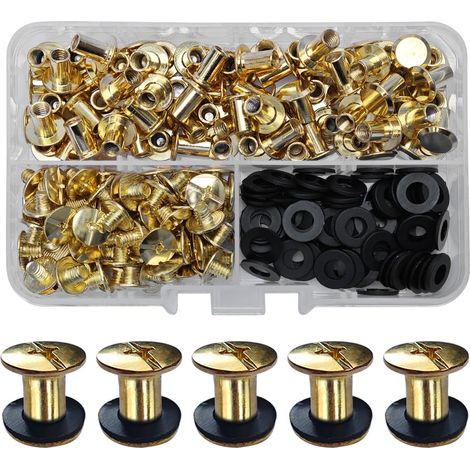 80 Kits Vis Chicago Screws,M58mm Vis de Livre,Rivet a Visser de remplacement en métal pour sacs, livres, colliers, sacs à dos, laisses de chien, laisses (Or) (1/5)