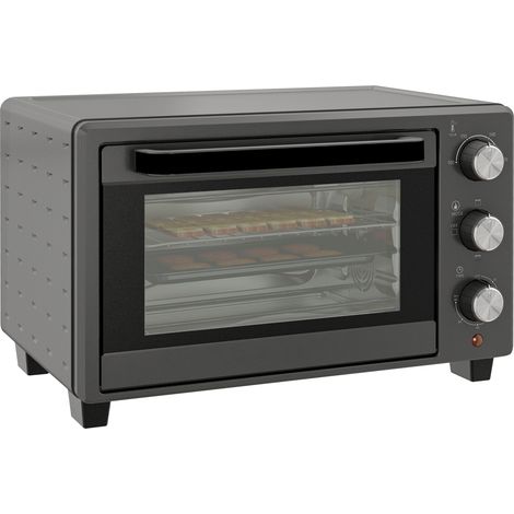 Mini four 21 L four grille-pain avec 1 grille et 1 plaque de cuisson 3 modes de cuisson 100 C-230 C acier inoxydable verre gris