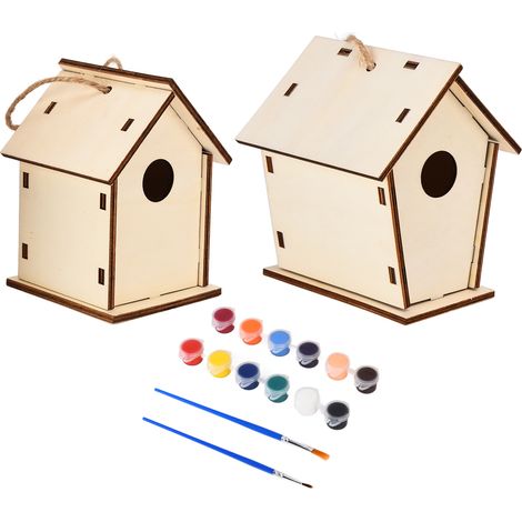 Nichoir à oiseaux en bois à peindre et colorier soi-même - Bricolage créatif pour enfants (1/5)