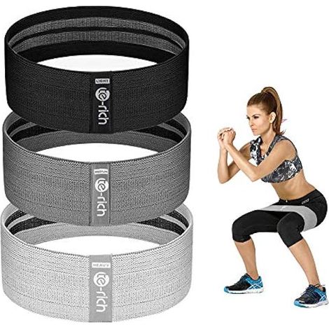Resistance Band - Fabric Loop Band - For Glute Hip Leg Training - Light Medium Heavy Set - 3 Pieces (1/3)